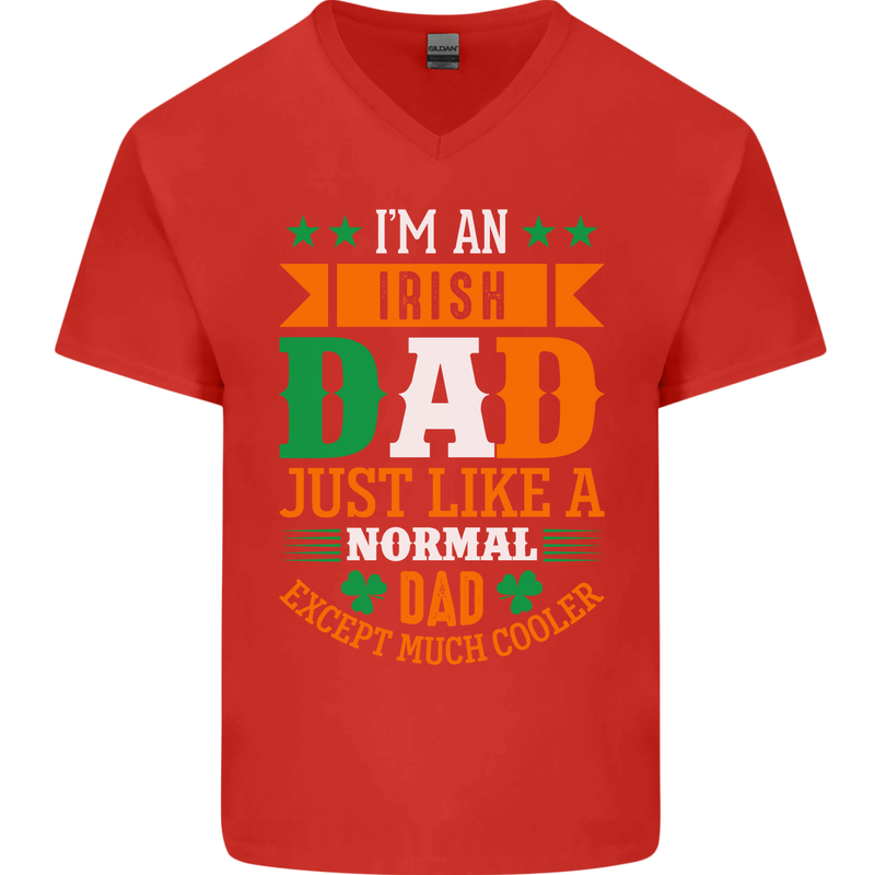 Irish Dad Funny St. Patrick's Day Father's Mens V-Neck Cotton T-Shirt Red