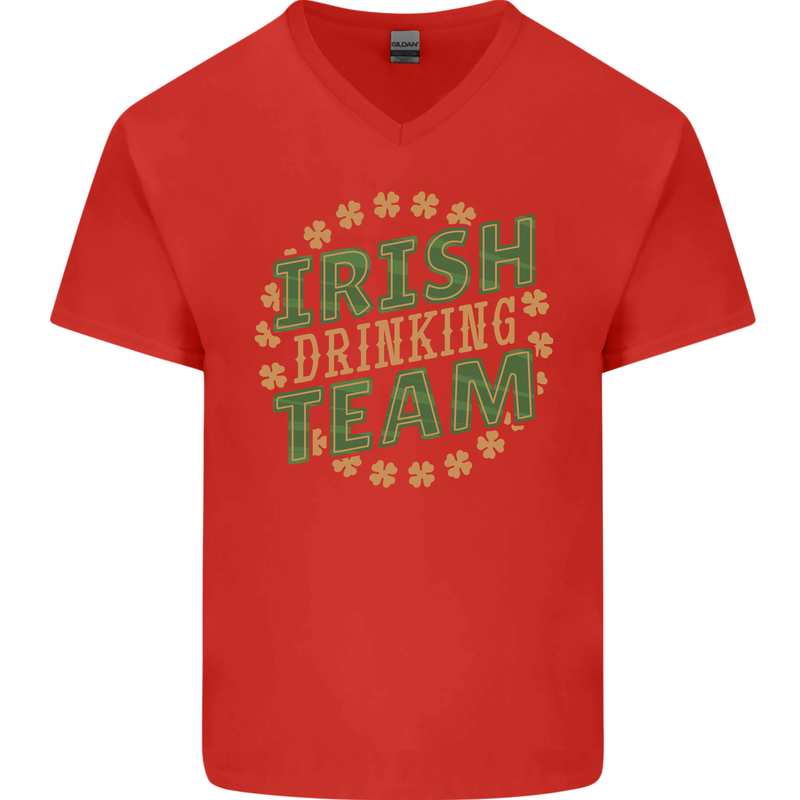 Irish Drinking Team Funny St. Patricks Day Mens V-Neck Cotton T-Shirt Red