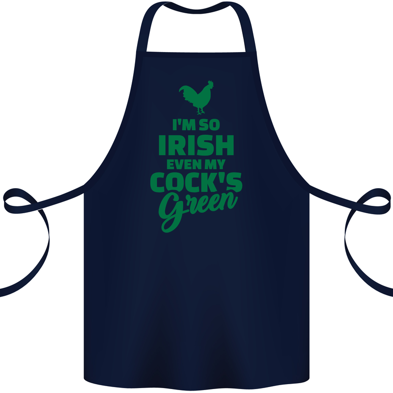 Irish Even My Cock's Green St Patricks Day Cotton Apron 100% Organic Navy Blue