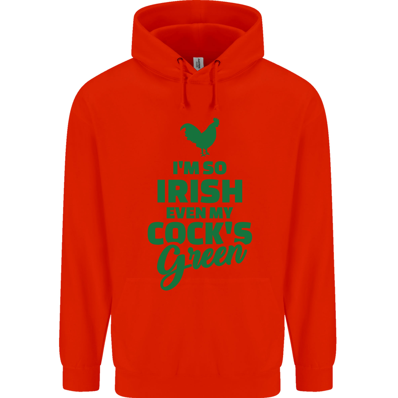Irish Even My Cock's Green St Patricks Day Mens 80% Cotton Hoodie Bright Red