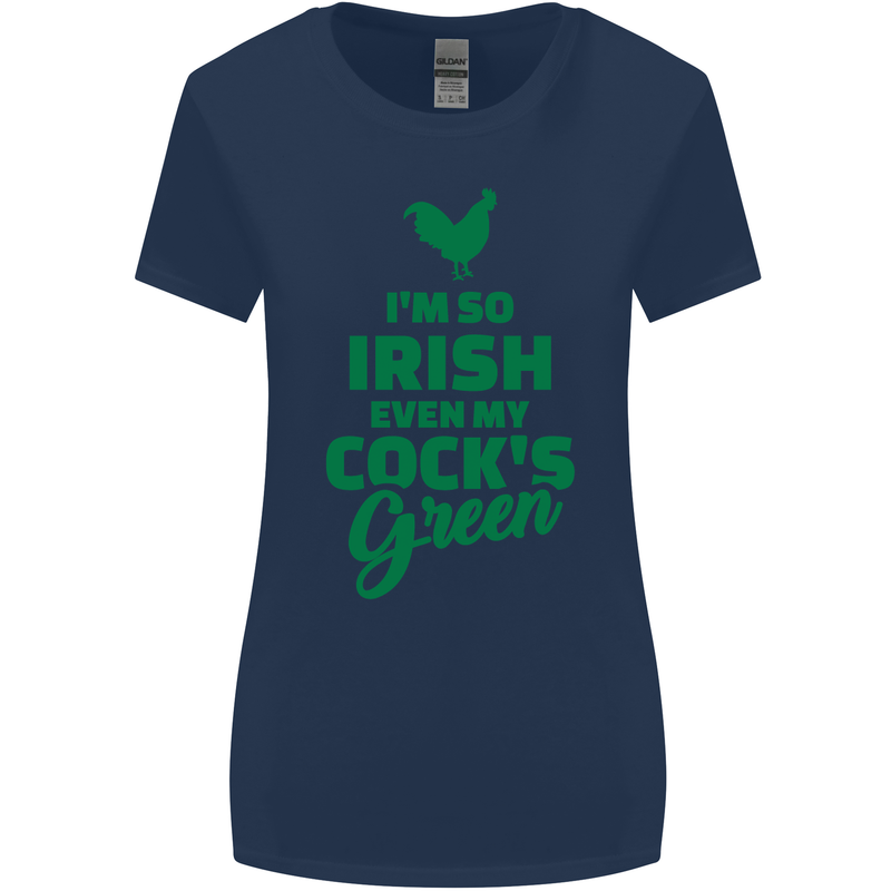 Irish Even My Cock's Green St Patricks Day Womens Wider Cut T-Shirt Navy Blue