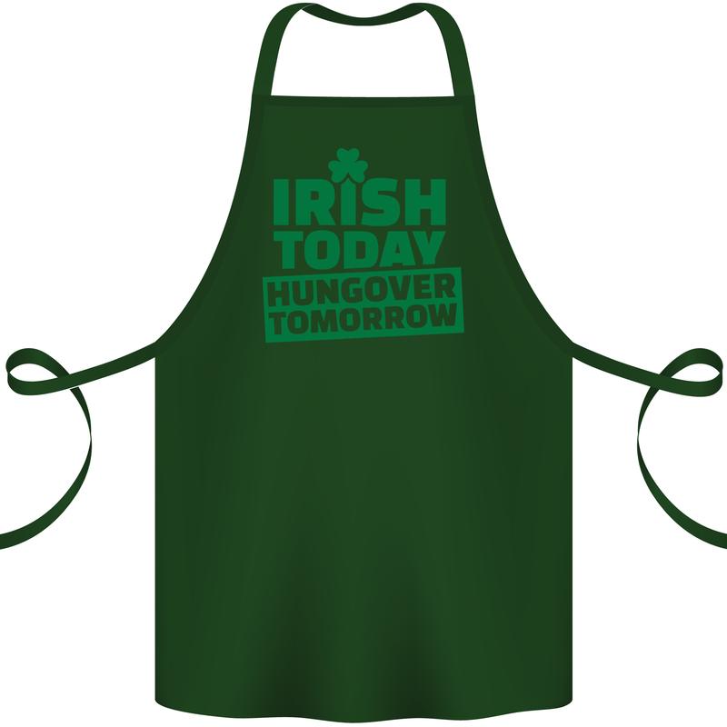 Irish Hungover Tomorrow St. Patrick's Day Cotton Apron 100% Organic Forest Green