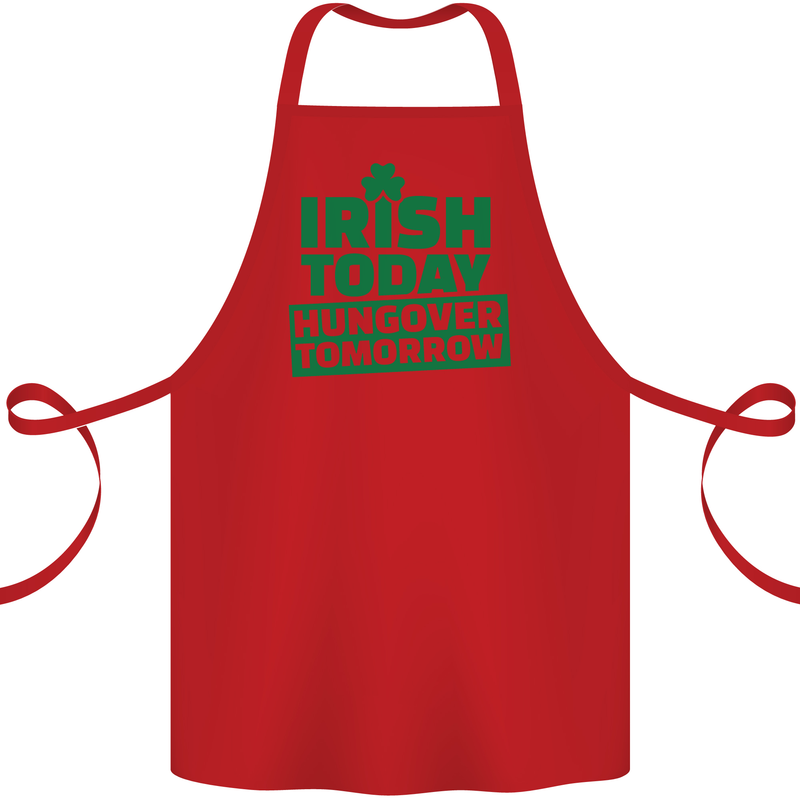 Irish Hungover Tomorrow St. Patrick's Day Cotton Apron 100% Organic Red