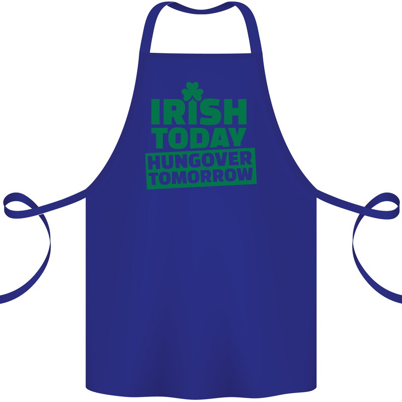 Irish Hungover Tomorrow St. Patrick's Day Cotton Apron 100% Organic Royal Blue