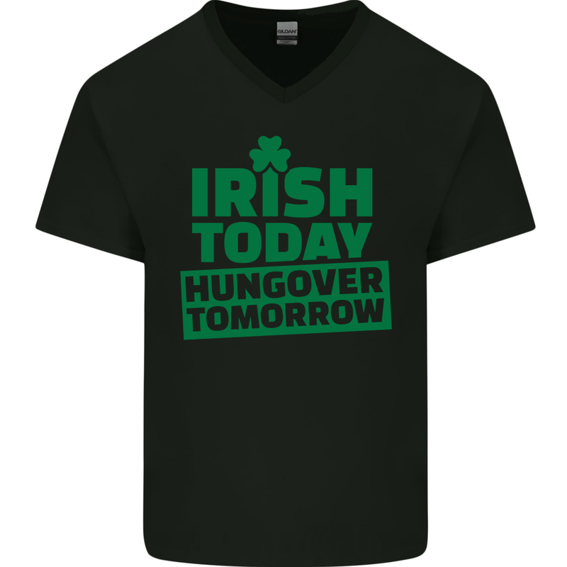Irish Hungover Tomorrow St. Patrick's Day Mens V-Neck Cotton T-Shirt Black