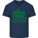 Irish Hungover Tomorrow St. Patrick's Day Mens V-Neck Cotton T-Shirt Navy Blue