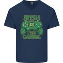 Irish I Was Gaming St Patricks Day Funny Gamer Mens V-Neck Cotton T-Shirt Navy Blue