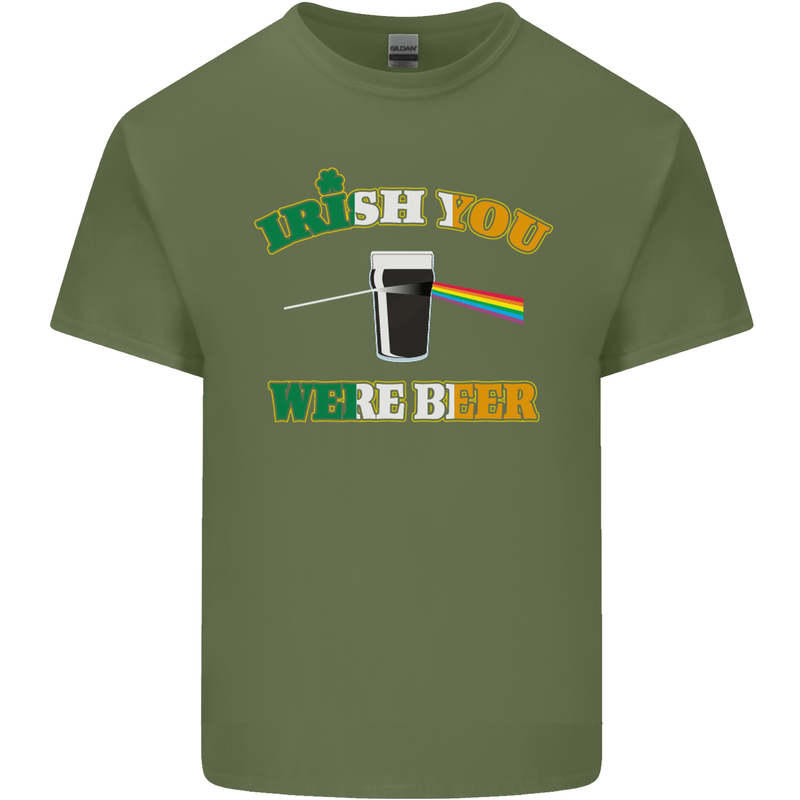 Irish You Were Beer St. Patrick's Day Beer Mens Cotton T-Shirt Tee Top Military Green