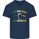 Irish You Were Beer St. Patrick's Day Beer Mens V-Neck Cotton T-Shirt Navy Blue