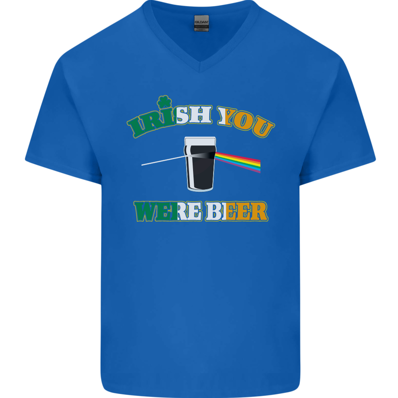 Irish You Were Beer St. Patrick's Day Beer Mens V-Neck Cotton T-Shirt Royal Blue