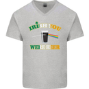 Irish You Were Beer St. Patrick's Day Beer Mens V-Neck Cotton T-Shirt Sports Grey