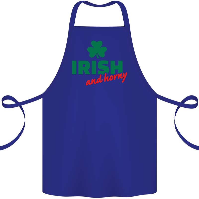 Irish and Horny St. Patrick's Day Cotton Apron 100% Organic Royal Blue