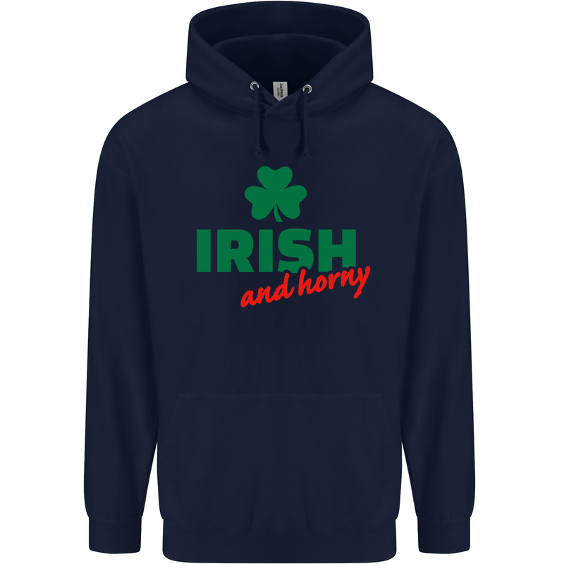 Irish and Horny St. Patrick's Day Mens 80% Cotton Hoodie Navy Blue