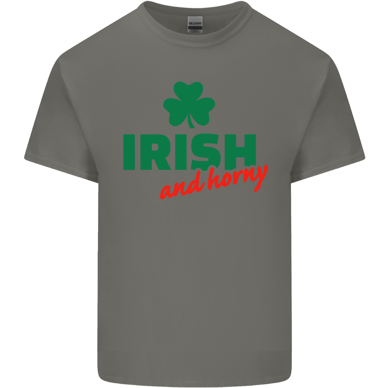 Irish and Horny St. Patrick's Day Mens Cotton T-Shirt Tee Top Charcoal