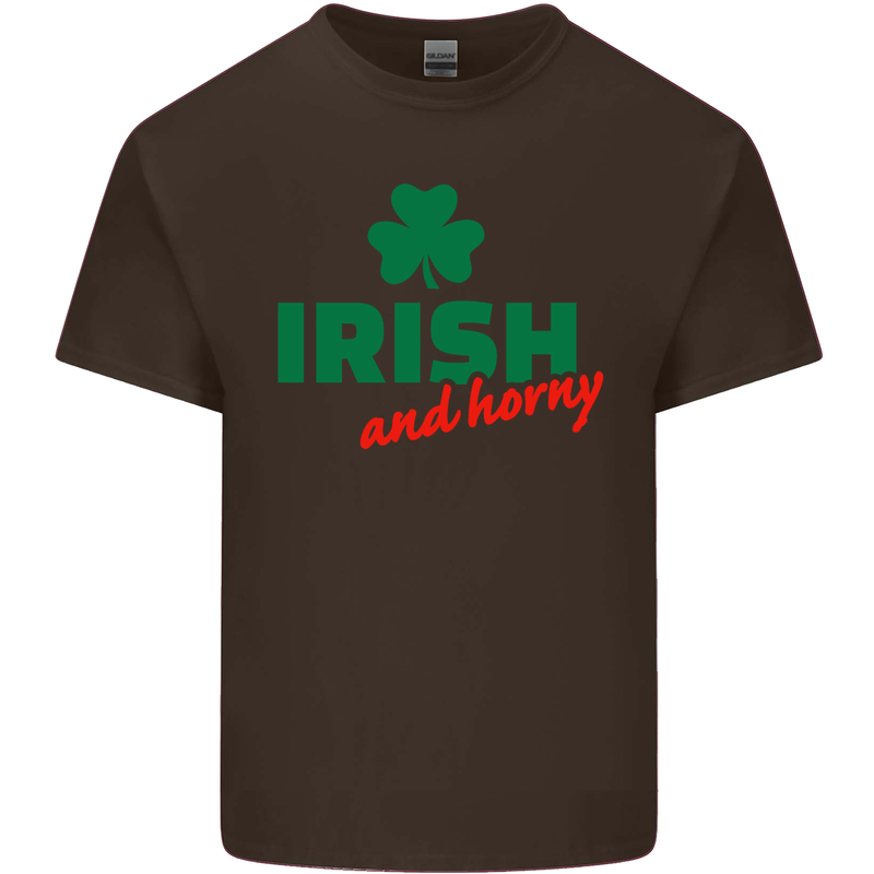 Irish and Horny St. Patrick's Day Mens Cotton T-Shirt Tee Top Dark Chocolate