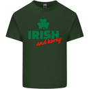 Irish and Horny St. Patrick's Day Mens Cotton T-Shirt Tee Top Forest Green