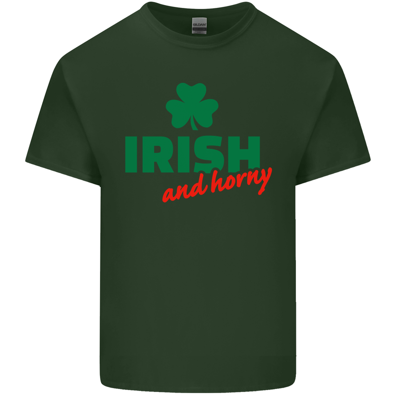 Irish and Horny St. Patrick's Day Mens Cotton T-Shirt Tee Top Forest Green