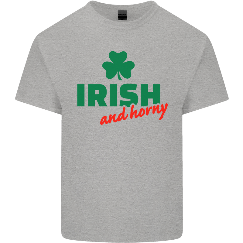Irish and Horny St. Patrick's Day Mens Cotton T-Shirt Tee Top Sports Grey