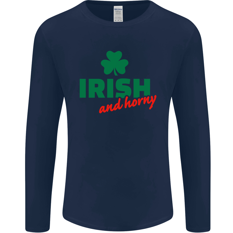 Irish and Horny St. Patrick's Day Mens Long Sleeve T-Shirt Navy Blue