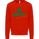 Irish and Horny St. Patrick's Day Mens Sweatshirt Jumper Bright Red