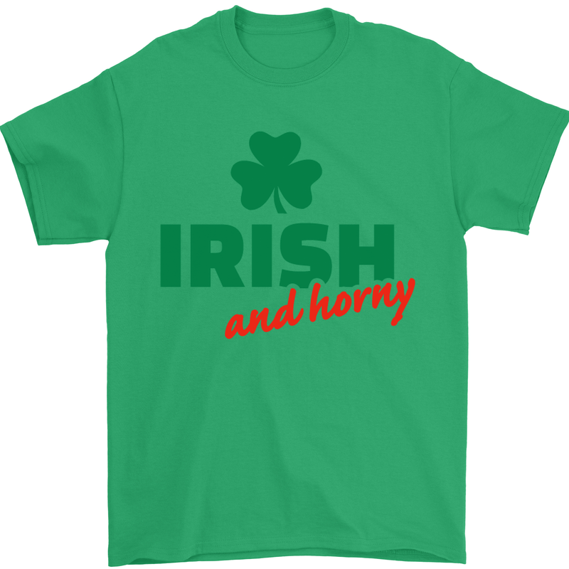 Irish and Horny St. Patrick's Day Mens T-Shirt Cotton Gildan Irish Green