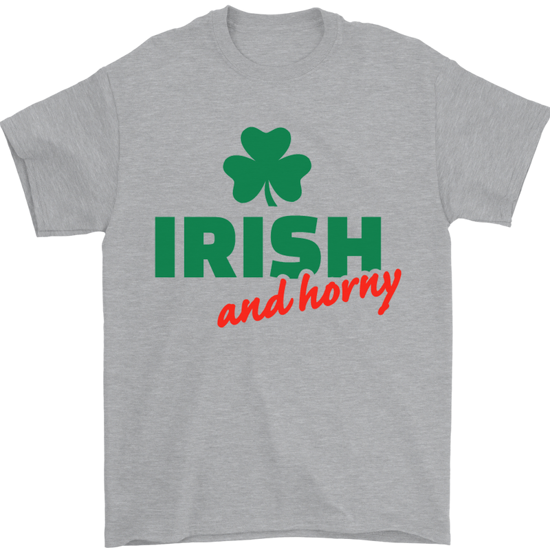 Irish and Horny St. Patrick's Day Mens T-Shirt Cotton Gildan Sports Grey