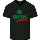 Irish and Horny St. Patrick's Day Mens V-Neck Cotton T-Shirt Black
