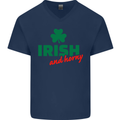 Irish and Horny St. Patrick's Day Mens V-Neck Cotton T-Shirt Navy Blue