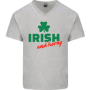 Irish and Horny St. Patrick's Day Mens V-Neck Cotton T-Shirt Sports Grey