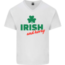 Irish and Horny St. Patrick's Day Mens V-Neck Cotton T-Shirt White