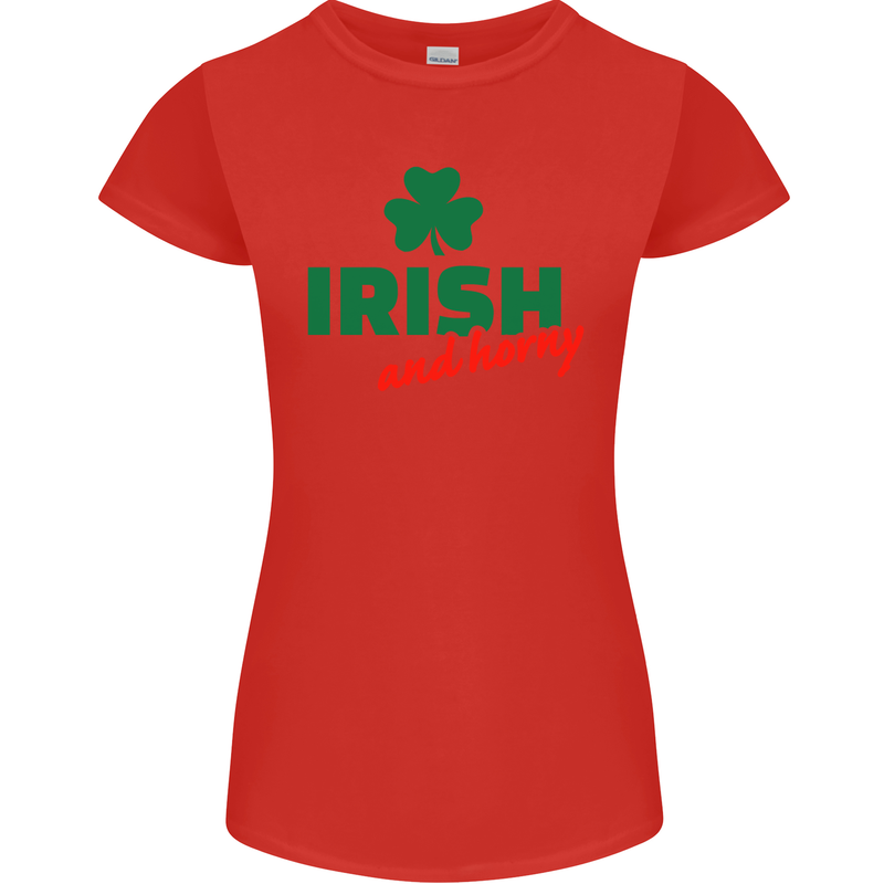 Irish and Horny St. Patrick's Day Womens Petite Cut T-Shirt Red