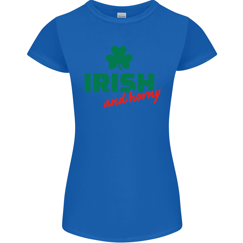 Irish and Horny St. Patrick's Day Womens Petite Cut T-Shirt Royal Blue
