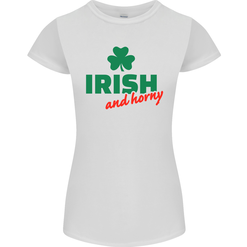 Irish and Horny St. Patrick's Day Womens Petite Cut T-Shirt White