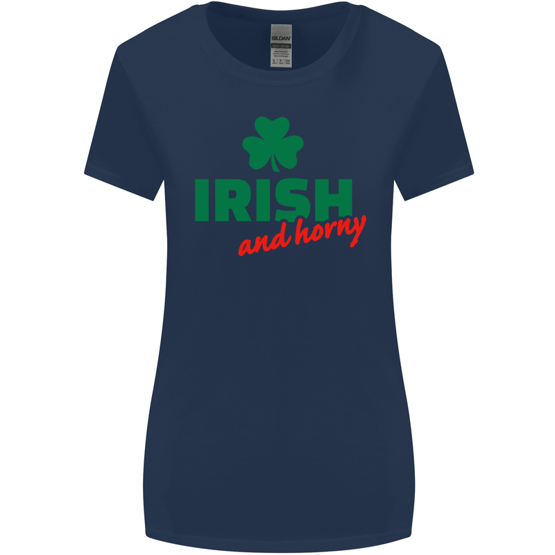 Irish and Horny St. Patrick's Day Womens Wider Cut T-Shirt Navy Blue