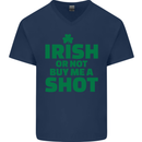 Irish or Not Buy Me a Shot St. Patricks Day Mens V-Neck Cotton T-Shirt Navy Blue