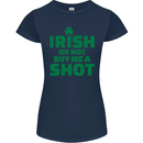 Irish or Not Buy Me a Shot St. Patricks Day Womens Petite Cut T-Shirt Navy Blue