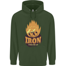 Iron Fires Me Up Gym Bodybuilding Childrens Kids Hoodie Forest Green