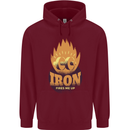 Iron Fires Me Up Gym Bodybuilding Childrens Kids Hoodie Maroon