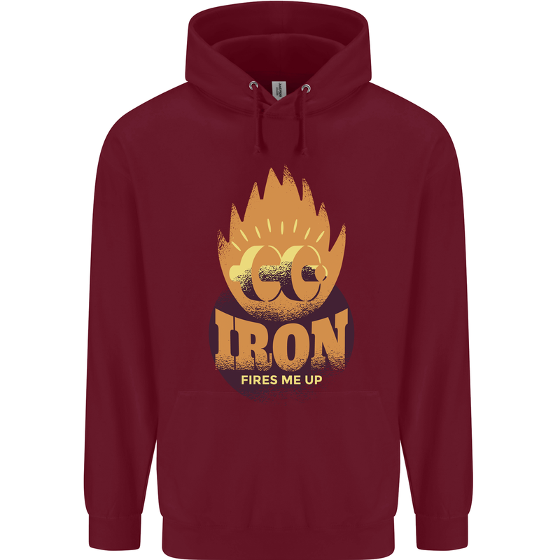Iron Fires Me Up Gym Bodybuilding Childrens Kids Hoodie Maroon