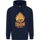 Iron Fires Me Up Gym Bodybuilding Childrens Kids Hoodie Navy Blue
