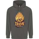 Iron Fires Me Up Gym Bodybuilding Childrens Kids Hoodie Storm Grey