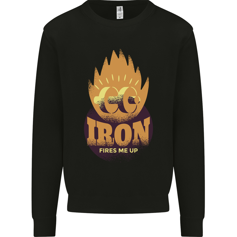 Iron Fires Me Up Gym Bodybuilding Kids Sweatshirt Jumper Black