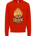 Iron Fires Me Up Gym Bodybuilding Kids Sweatshirt Jumper Bright Red
