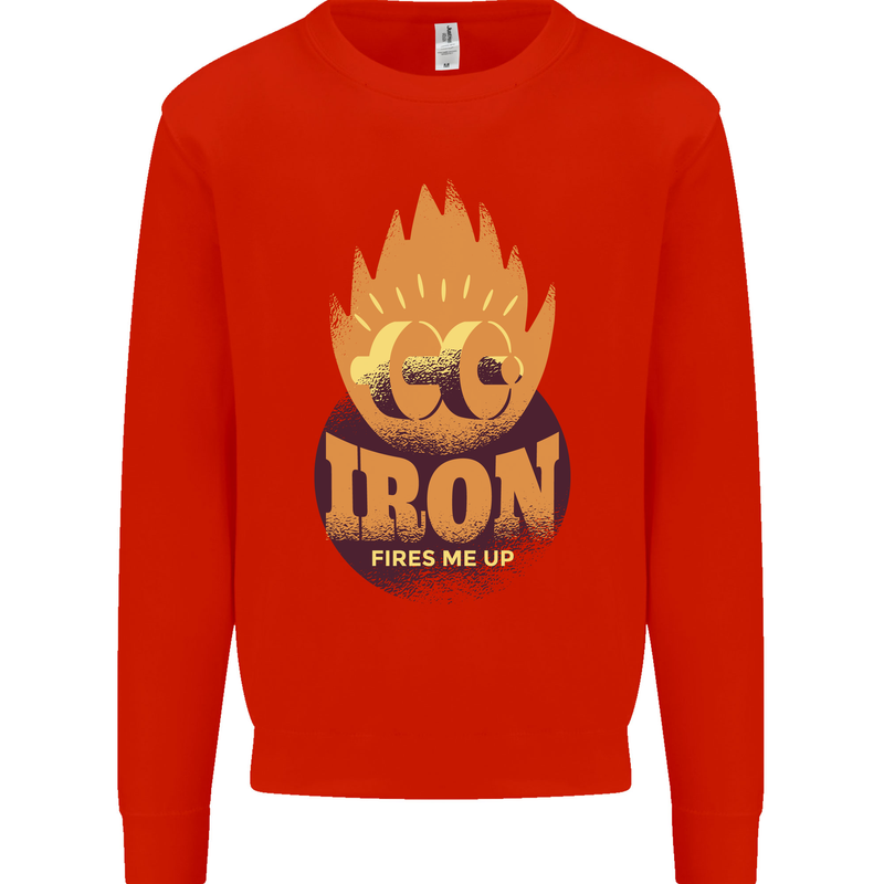 Iron Fires Me Up Gym Bodybuilding Kids Sweatshirt Jumper Bright Red