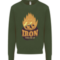 Iron Fires Me Up Gym Bodybuilding Kids Sweatshirt Jumper Forest Green