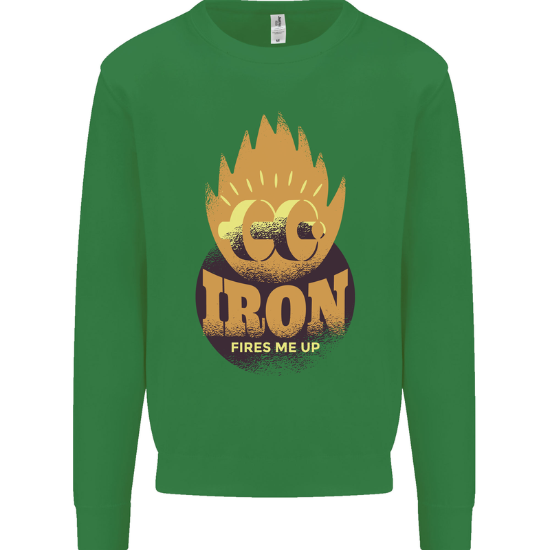 Iron Fires Me Up Gym Bodybuilding Kids Sweatshirt Jumper Irish Green