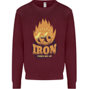 Iron Fires Me Up Gym Bodybuilding Kids Sweatshirt Jumper Maroon