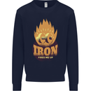 Iron Fires Me Up Gym Bodybuilding Kids Sweatshirt Jumper Navy Blue