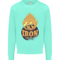 Iron Fires Me Up Gym Bodybuilding Kids Sweatshirt Jumper Peppermint