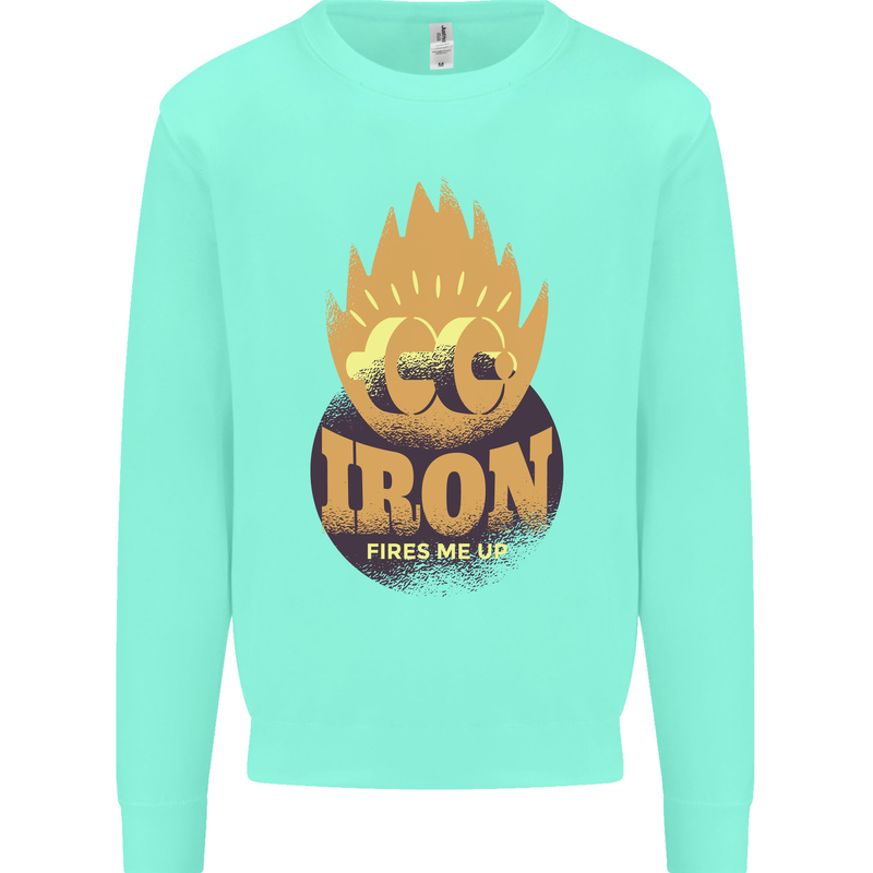 Iron Fires Me Up Gym Bodybuilding Kids Sweatshirt Jumper Peppermint